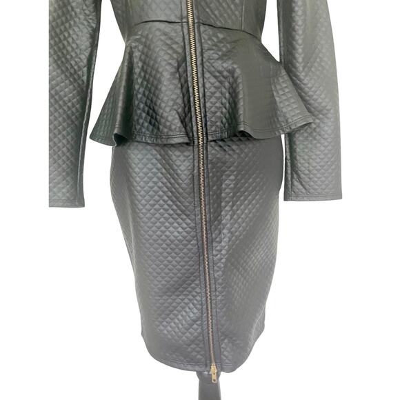 PINKLICIOUS DIAMOND QUILTED FAUX LEATHER DRESS BODYCON PEPLUM SZ S GOTH CORE - Picture 6 of 15